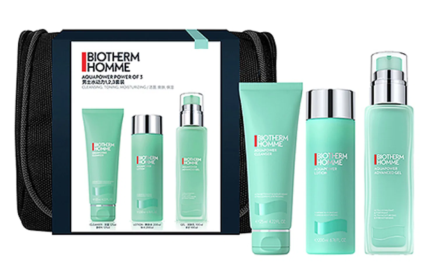 Мужской набор средств для ухода за кожей BIOTHERM Hydrodynamics, Cleanser 125ml+Toner 200ml+Lotion 100ml — фото 2