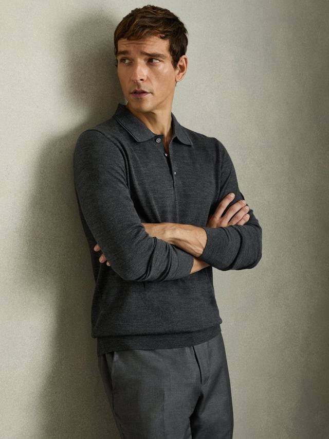 

Trafford вязаный шерстяной поло с длинными рукавами Reiss, Mid Grey