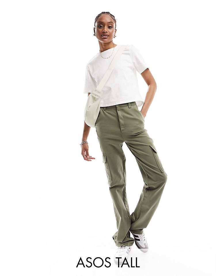 

Брюки Asos Design Tall Slim Cargo With Pockets, хаки