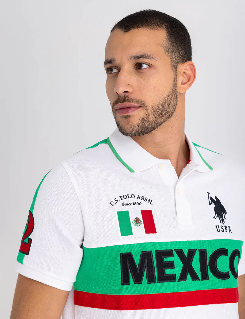 Футболка-поло U.S. Polo Assn Mexico Color Block Pique, белый/зеленый/красный — фото 3