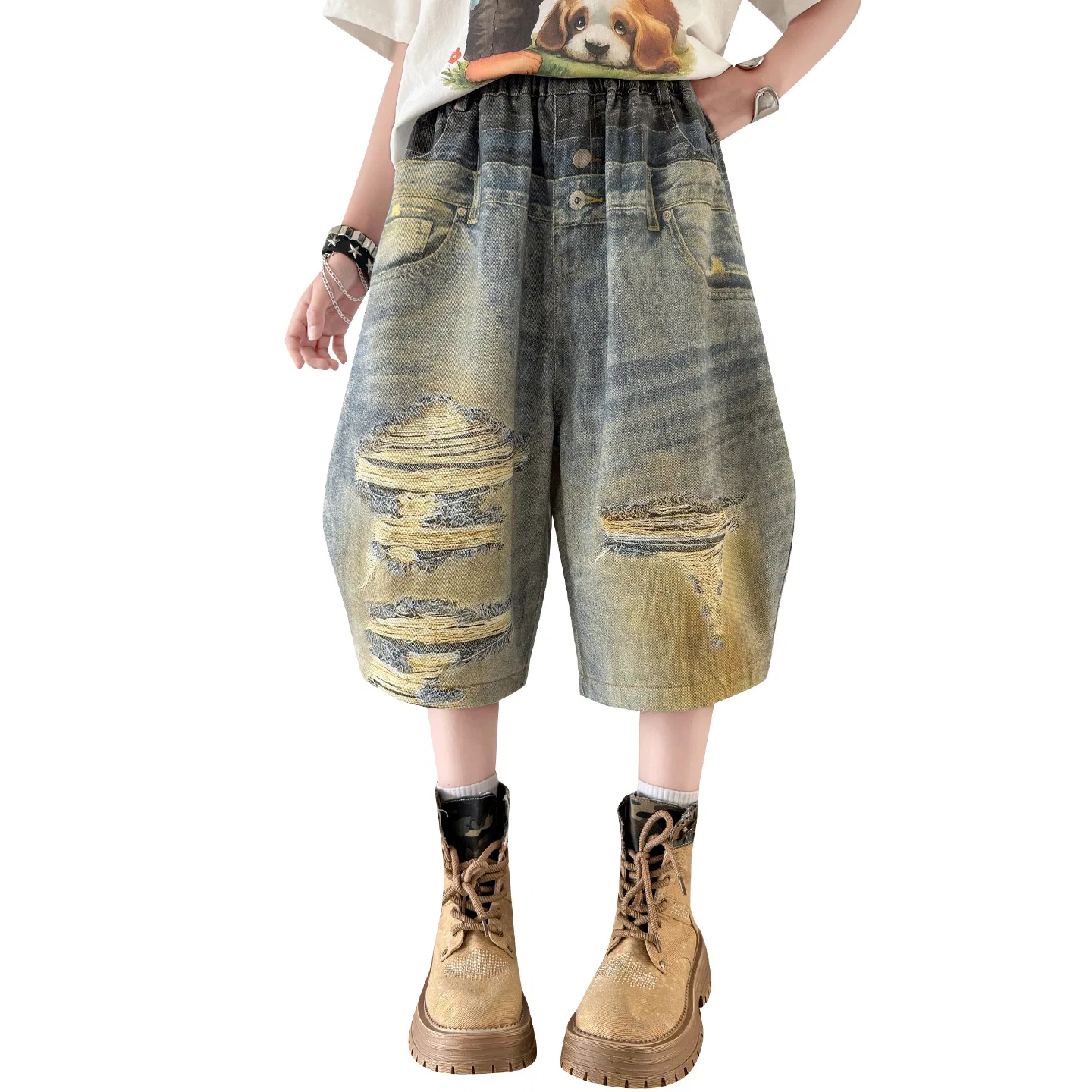 Детские джинсы капри с принтом Ripped Print Capri Pants TNTX