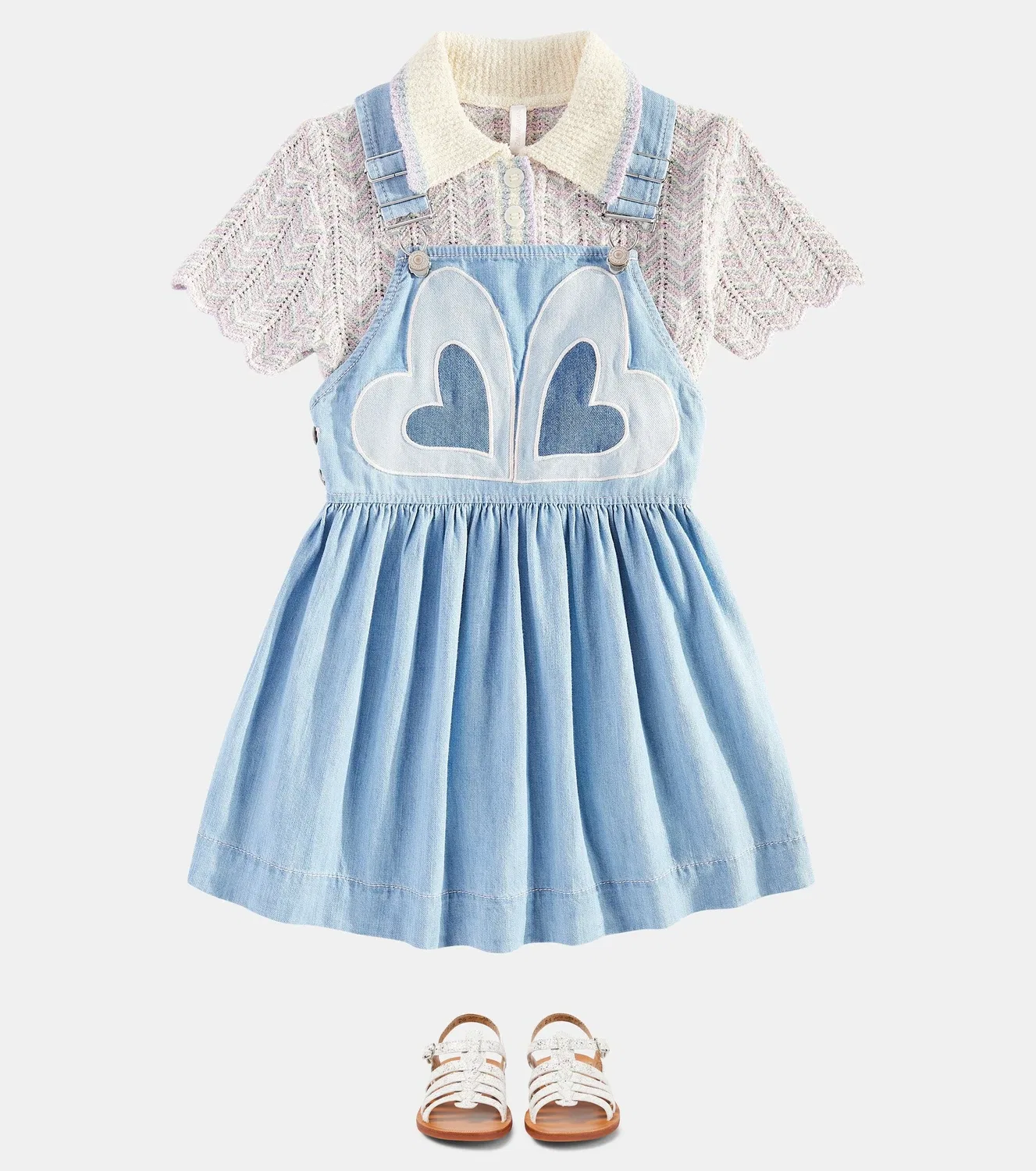 Платье джинсовое с принтом Zimmermann Kids, синий — фото 2