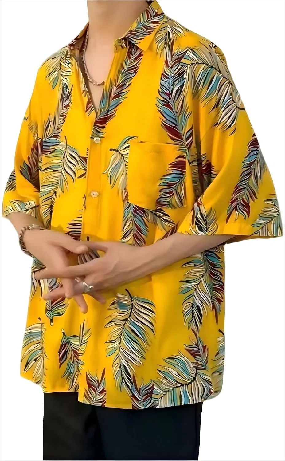 Мужская гавайская рубашка с коротким рукавом, с принтом, Floral Print Yellow