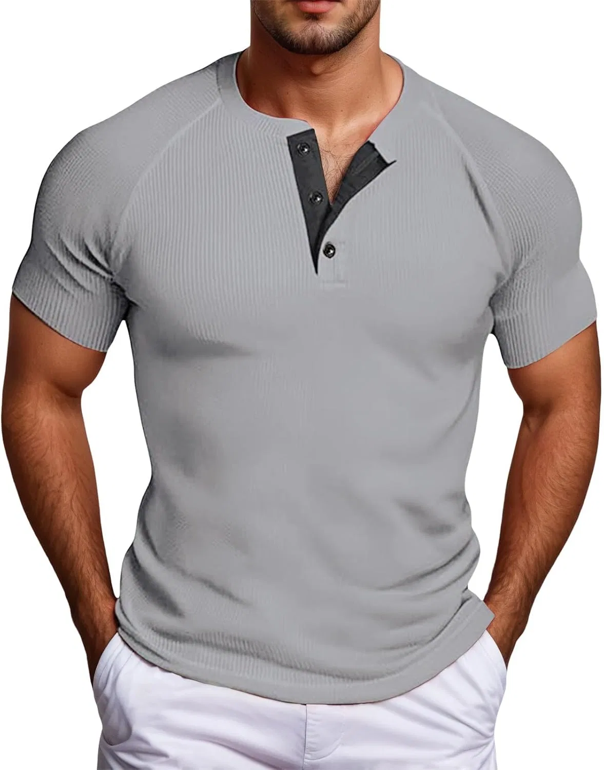 Мужская футболка с пуговицами Regular Fit, Light Gray