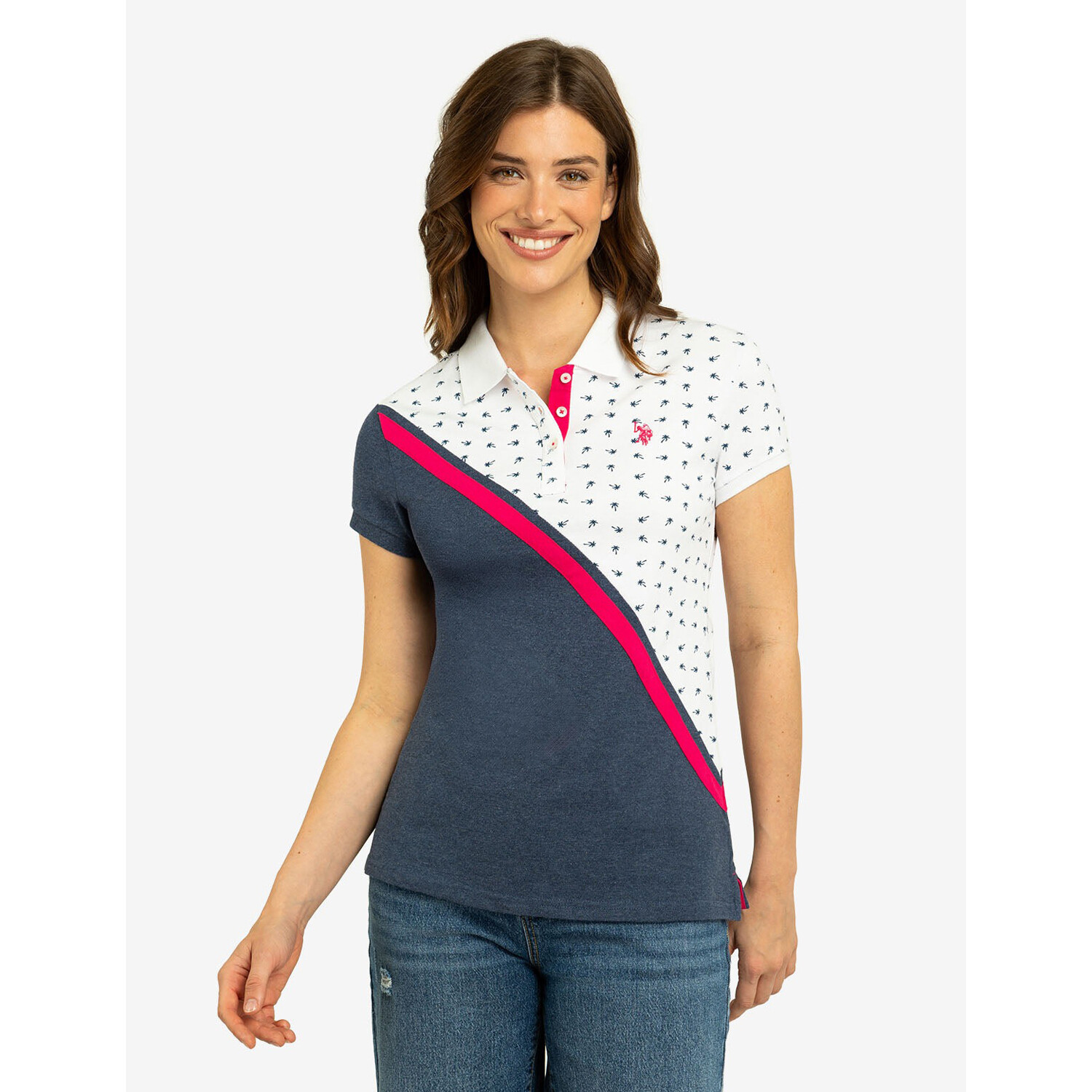 

Футболка-поло U.S. Polo Assn. Ditsy Diagonal Colorblock, темно-синий