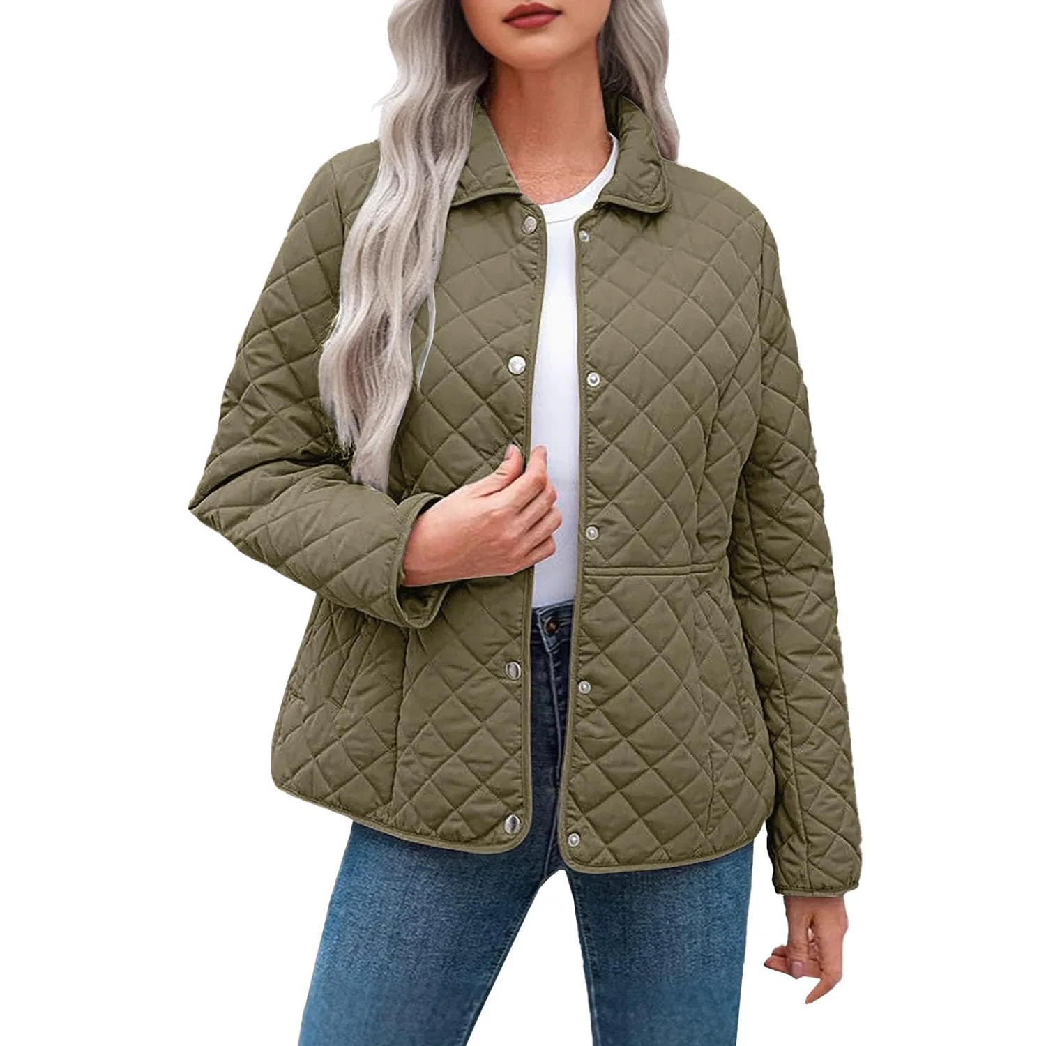 Женское стеганое пальто с длинным рукавом, army green