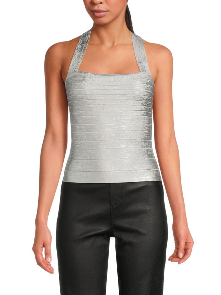 

Топ Serena Criss-Cross Back Hervé Léger, цвет Silver Foil