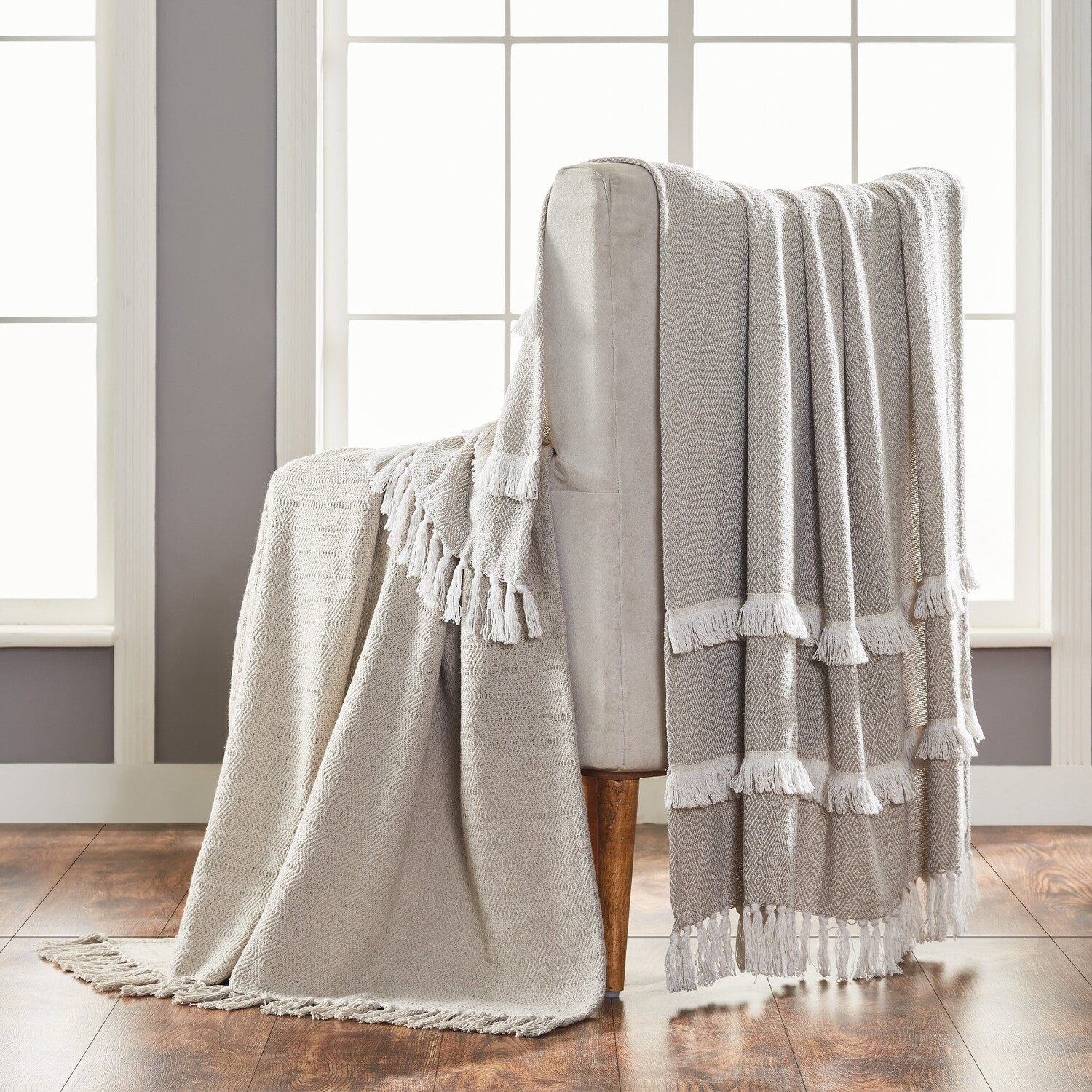 

Набор из 2 нитей Modern Threads, 100 % хлопок, 50x60 дюймов, плед Dion, цвет Grey