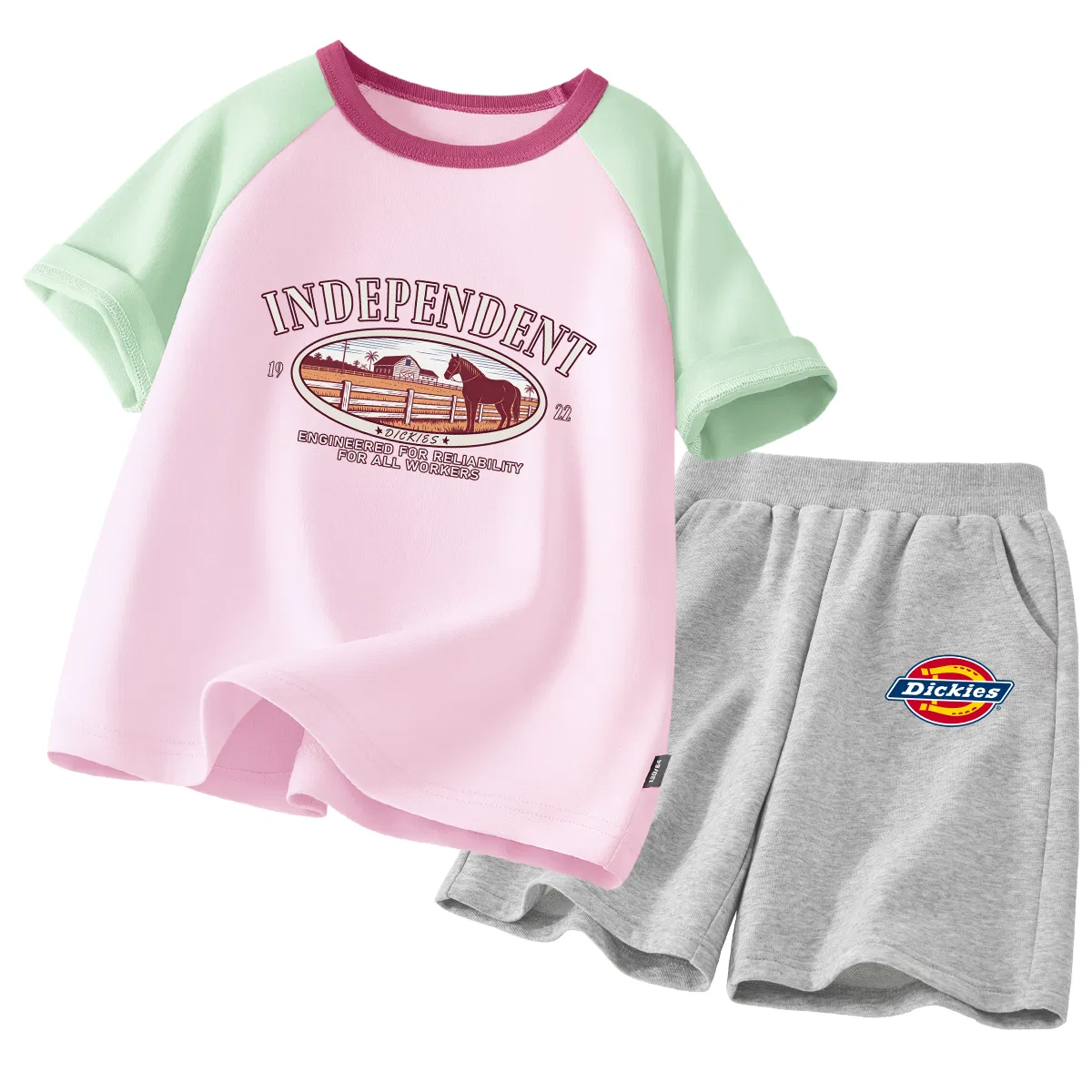 Детский спортивный комплект с круглым вырезом, модель S Farm Green White+S Logo K Gray, Dickies, S Farm Green White+S Logo K Gray — фото 3