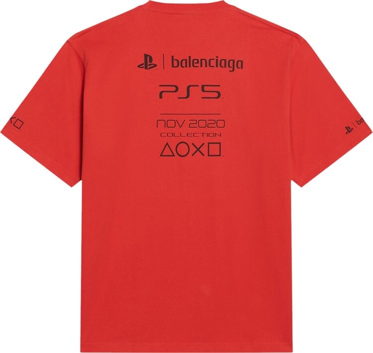 Футболка Balenciaga Playstation Boxy хлопковая с принтом, красный — фото 3