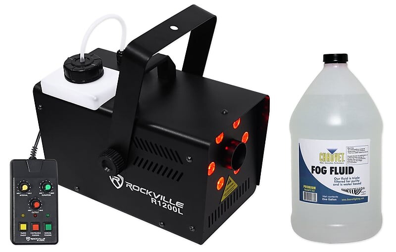 

Прожектор Rockville R1200L LED DMX Fogger Fogger + пульт дистанционного управления + галлон жидкого сока Chauvet R1200L + FJU