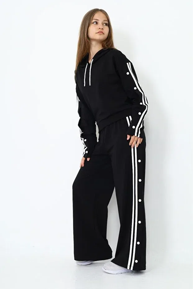 Детский спортивный костюм для девочек хлопковый с капюшоном Asortik Kids, Black — фото 4
