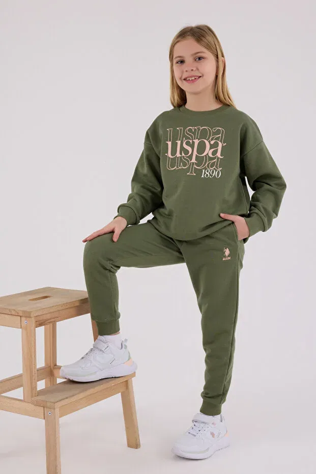 Детский комплект для девочек с вышивкой Licensed U.S. Polo Assn., Khaki — фото 2