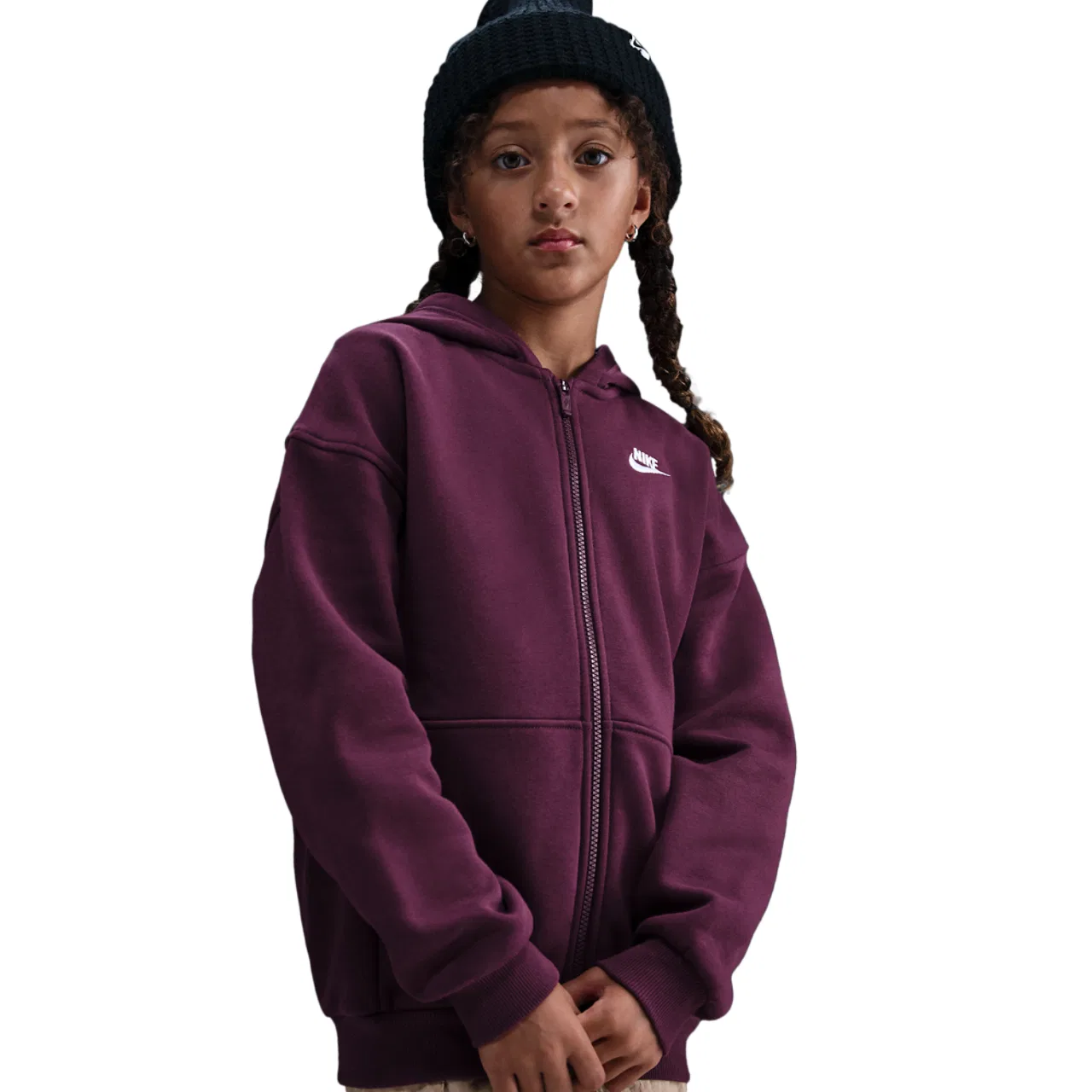 Худи для девочек Nike NSW Club Fleece Oversized LBR Full-Zip, цвет Bordeaux/White