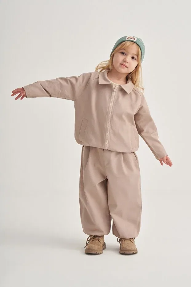 Детские брюки для девочек широкие с высокой талией Ebu Prive, Beige — фото 3