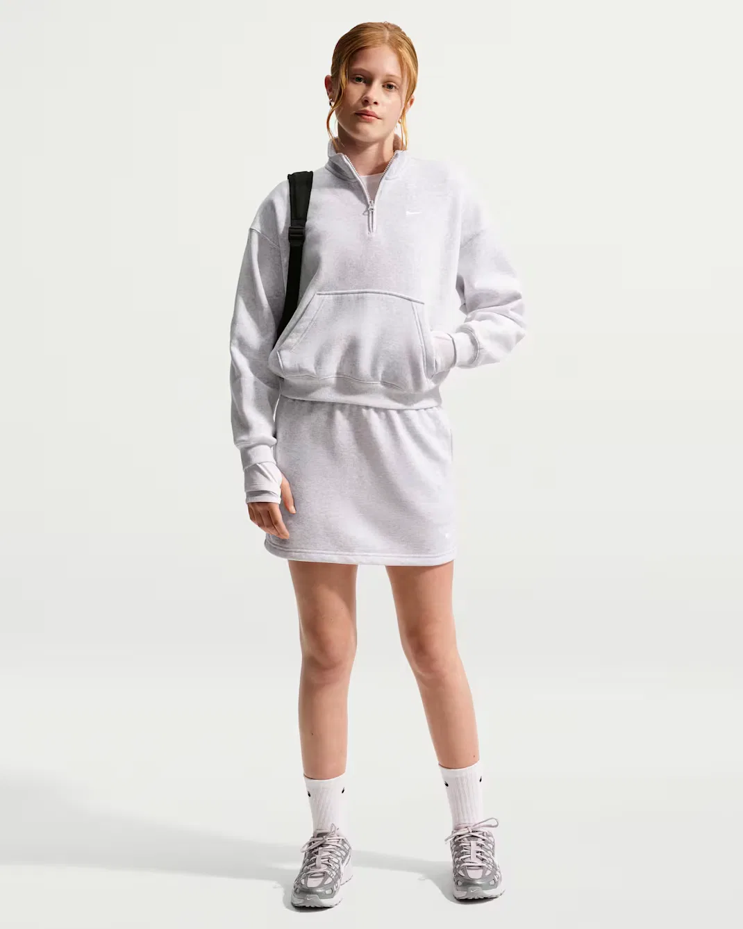 Детская юбка из французской махровой ткани для девочек (подростков) Nike Sportswear Studio Fleece, Birch Heather/White/White