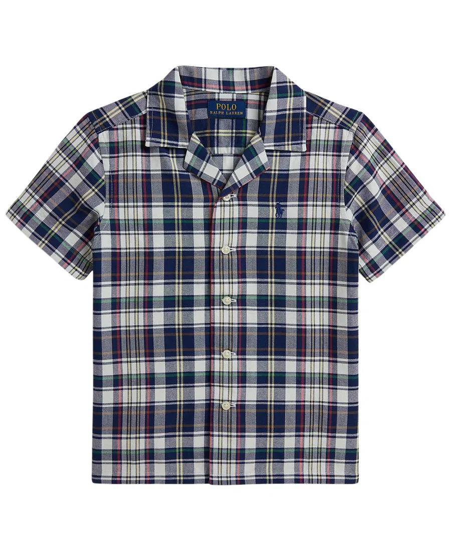 Рубашка из хлопка в клетку с коротким рукавом Polo Ralph Lauren, White Blue Multi