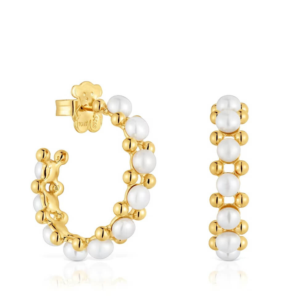 

Серьги-кольца Tous Gloss Triple, 20 мм, серебро с 18-каратным золотым покрытием/культивированный жемчуг