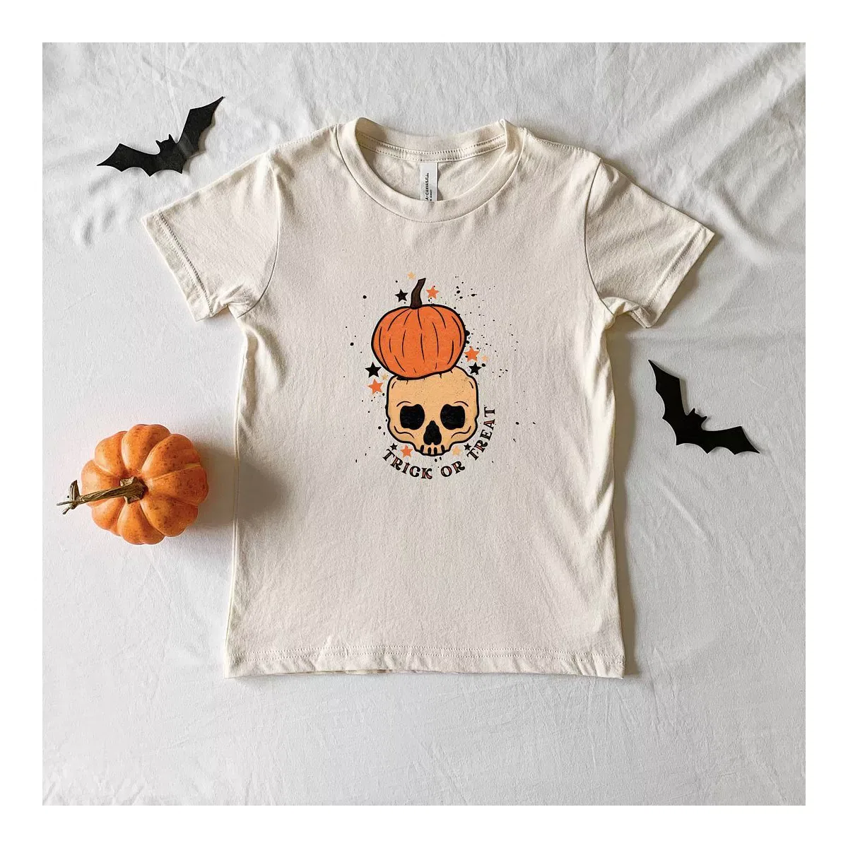 Детская футболка для мальчиков с принтом Trick Or Treat Skull The Juniper Shop, Cream — фото 2