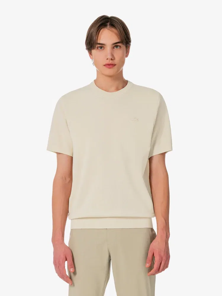 Пуловер мужской Lacoste с коротким рукавом, круглый вырез, слоновая кость