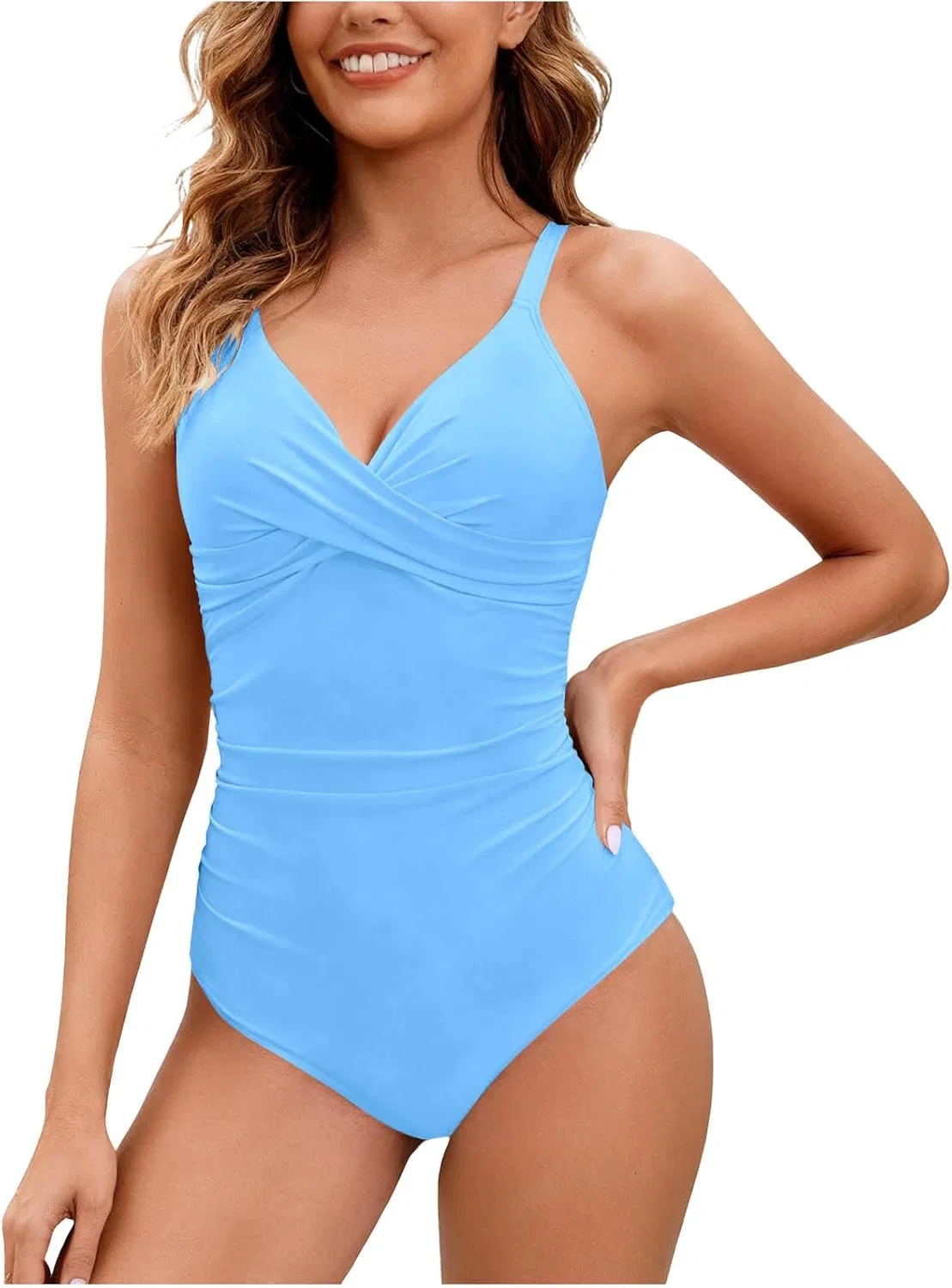 Женский слитный купальник с утяжкой живота Push Up Monokini, Light Blue — фото 2