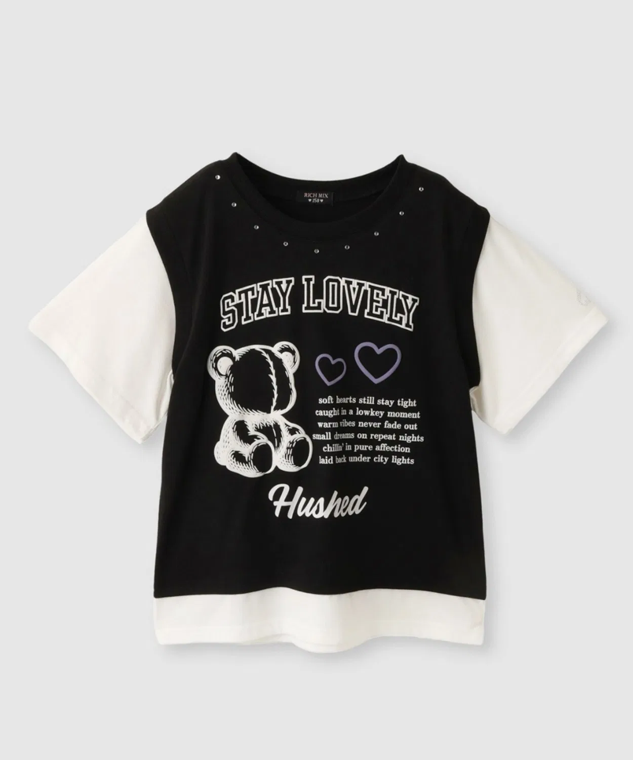 Детская футболка с принтом Fake Layered Bear RICH MIX, Black
