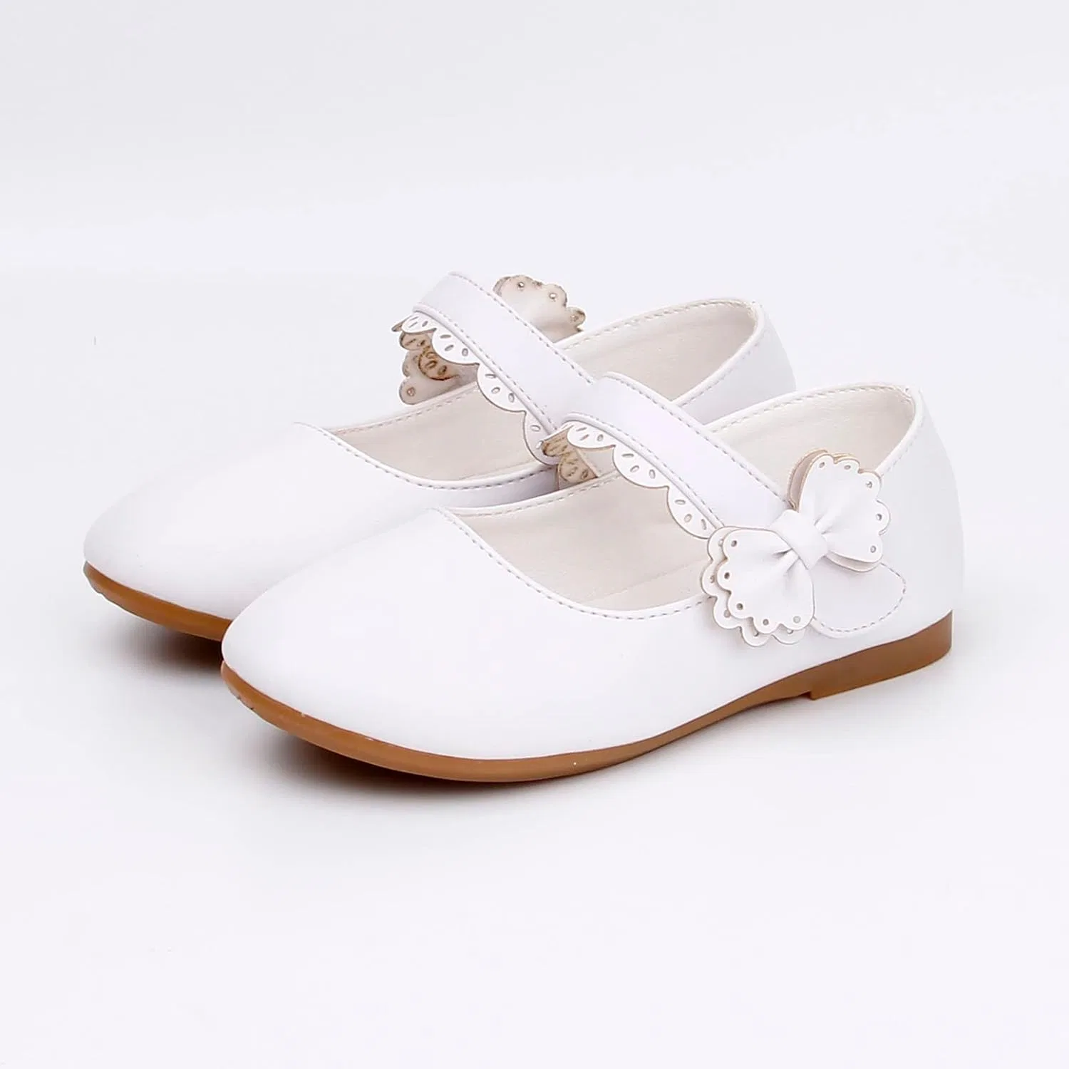 Детские туфли Мэри Джейн для девочек из кожи, White — фото 2