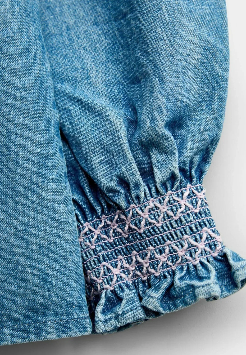 Рубашка с вышивкой - блузка на пуговицах Jojo Maman Bébé, Blue Chambray Floral — фото 4