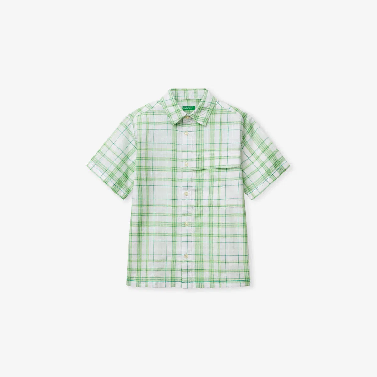 Хлопковая рубашка с коротким рукавом в клетку, 6-14 лет Benetton, мультиколор