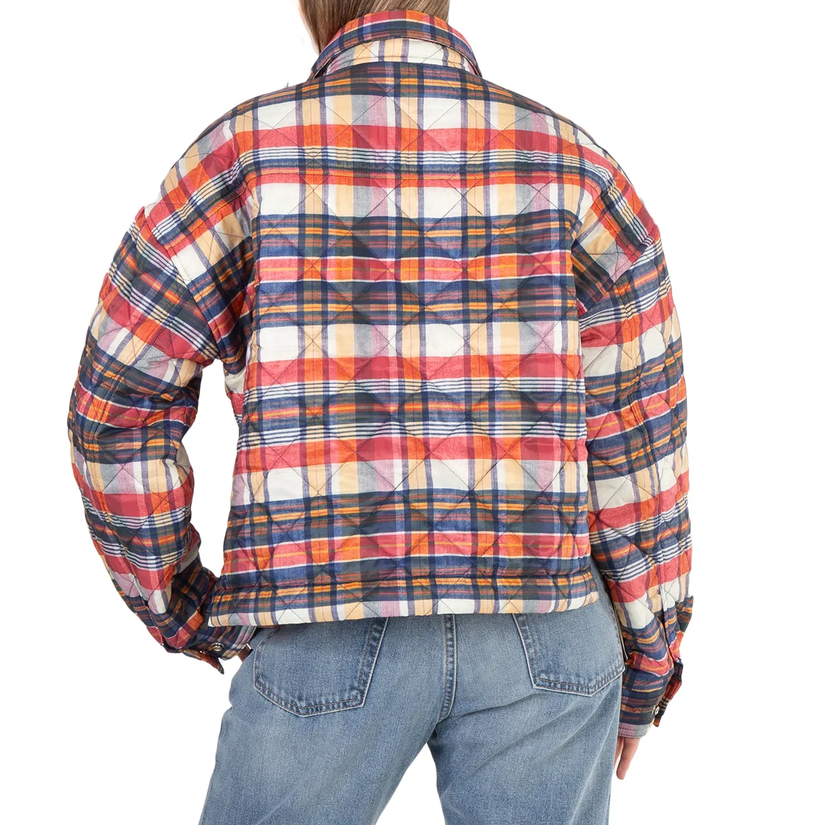 Куртка-бомбер стеганая в клетку Quilted Check Cropped Shell Jacket Polo Ralph Lauren, Blue/Red/Gold Multi — фото 3