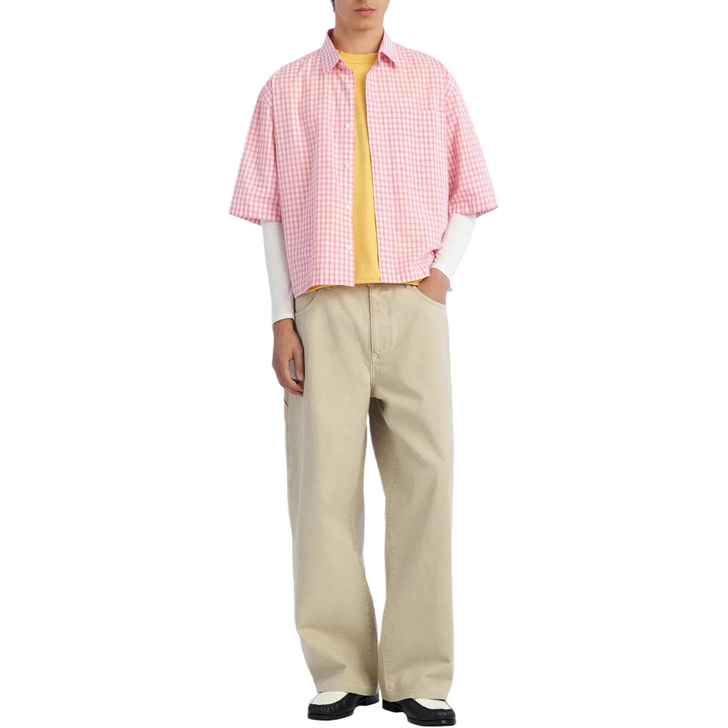 Мужская рубашка с лацканами Pink/White ZARA, Pink/White — фото 4