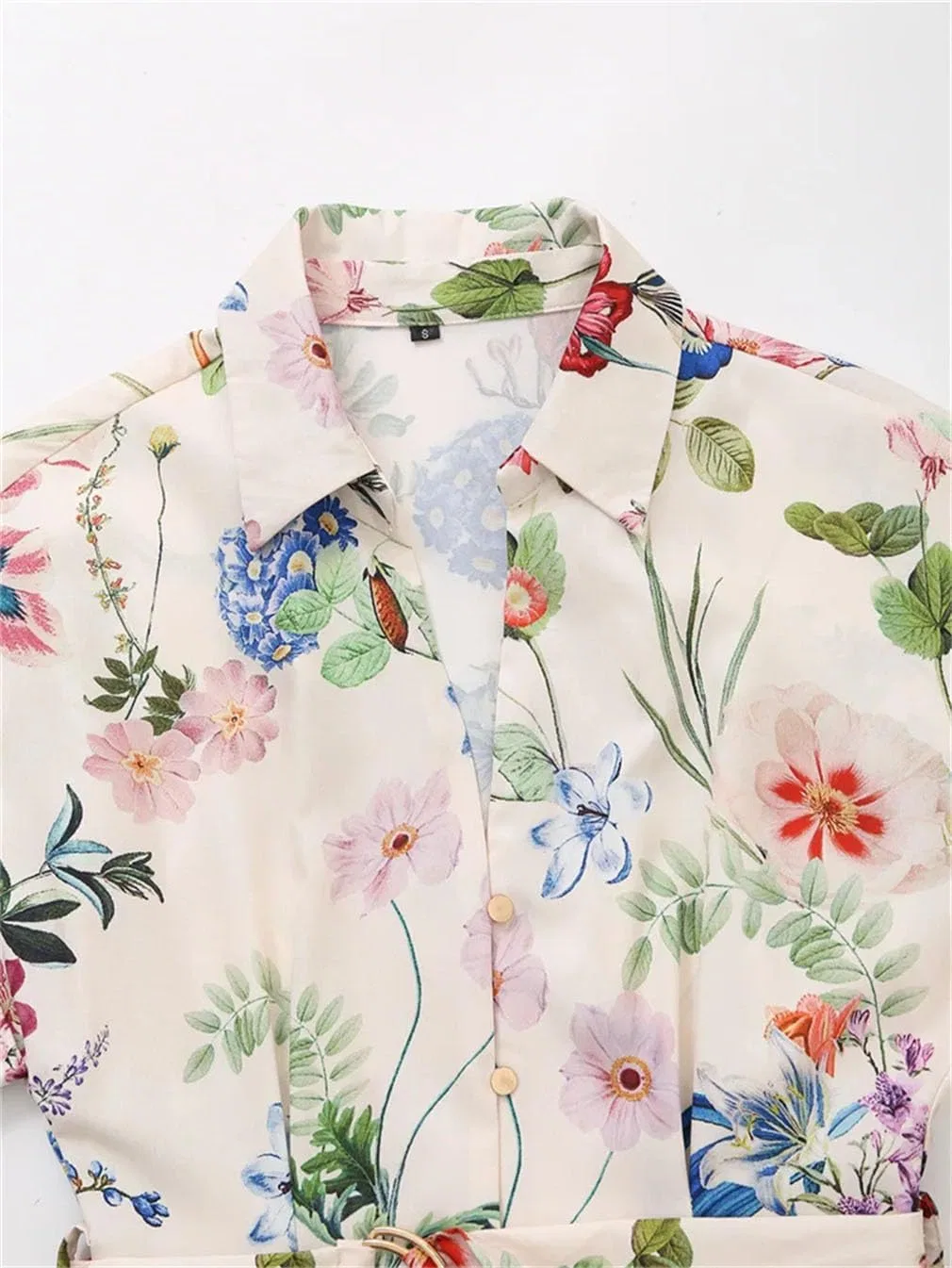 Женское мини-платье с принтом, модель Vintage Print Lapel, 4 — фото 4