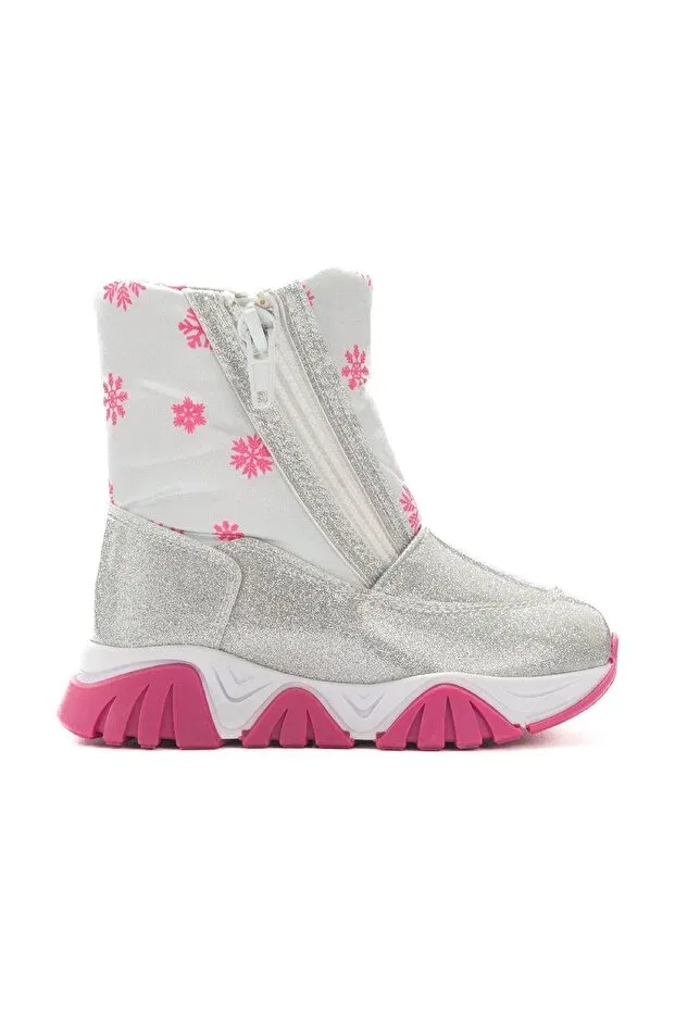 Детские ботинки для девочек кожаные с принтом Girl'S Silver Silvery Patent Leather Waterproof Casual Boots Mnpc, Silver Lurex — фото 4