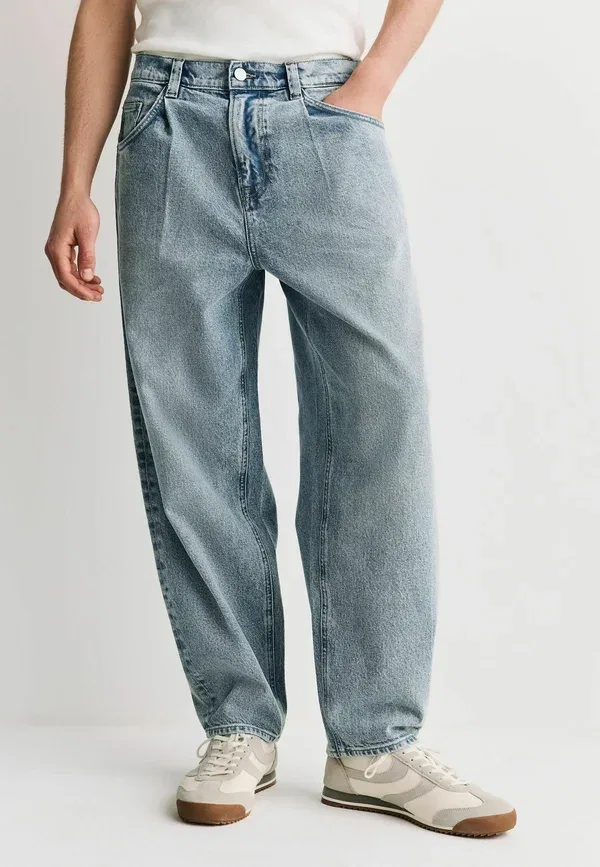 Джинсы широкие Regular fit - barrel fit edit pleated jeans Next, mid blue, синий
