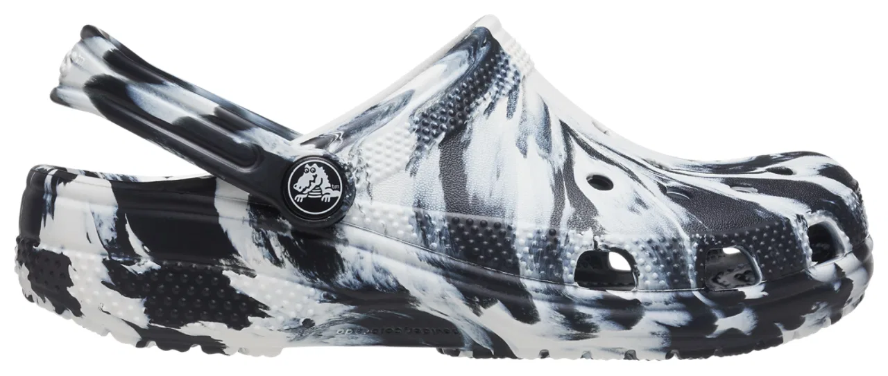 Детские сабо для девочек с мраморным эффектом Classic Marbled Crocs, White/Black