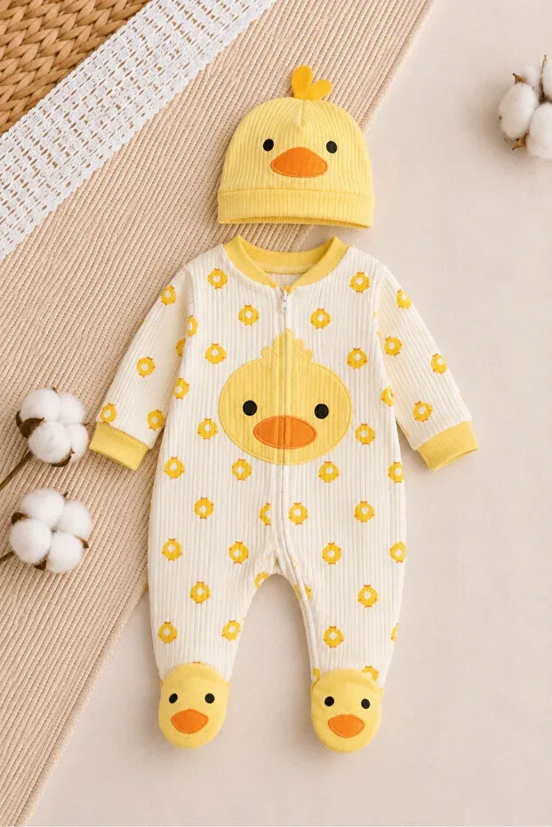 Детский комбинезон для девочек и мальчиков с принтом Baby chick jumpsuit Izyalif Baby, Sarı