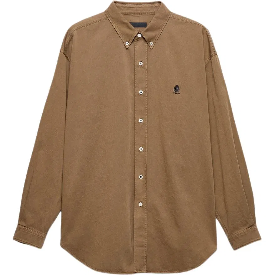 Рубашка мужская с отложным воротником, свободный крой, Prada, Coffee