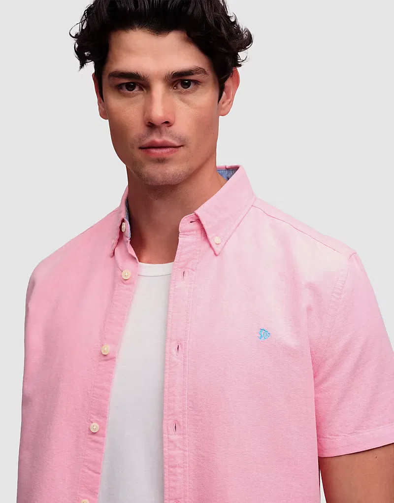 Рубашка Superdry Preppy Oxford с коротким рукавом, калифорнийский коралловый шамбре — фото 3