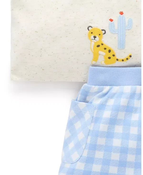 Детский комплект для мальчиков с принтом Gingham Short and Tee Set Purebaby, Caribbean Gingham — фото 4