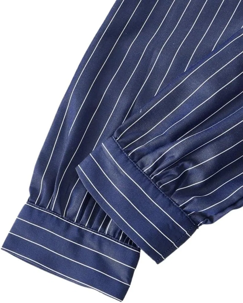 Женское платье-рубашка с запахом в полоску, Navy Blue — фото 4