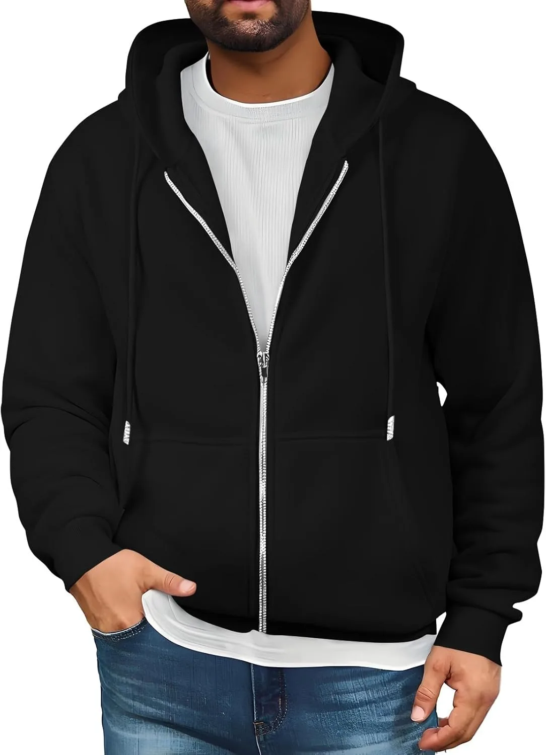 

Толстовка с капюшоном Full Zip Up для мужчин, Drop Shoulder, с карманами SdGgsgv