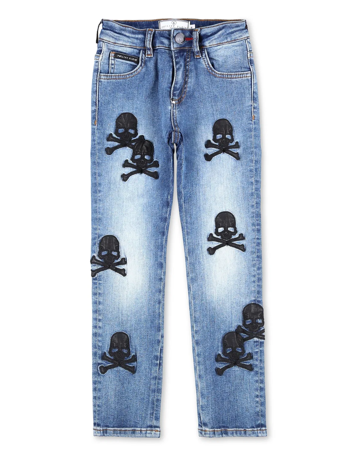 Детские джинсы Regular Fit с принтом черепа Skull PHILIPP PLEIN, Storm/Indigo