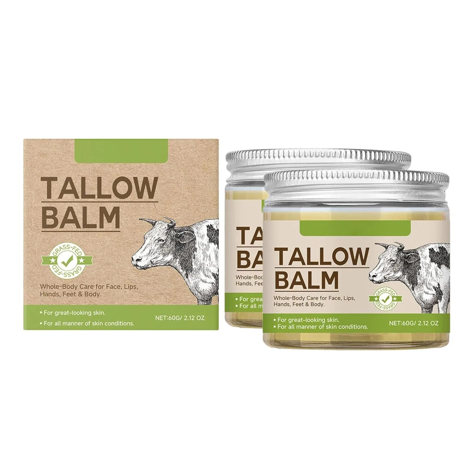 Крем для лица и тела Beef Tallow, Generisch, 60 г, 2 шт.