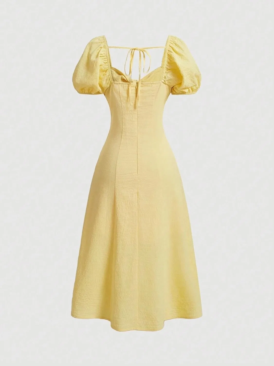 Женское миди-платье с завышенной талией и буфами Generic, Yellow — фото 2