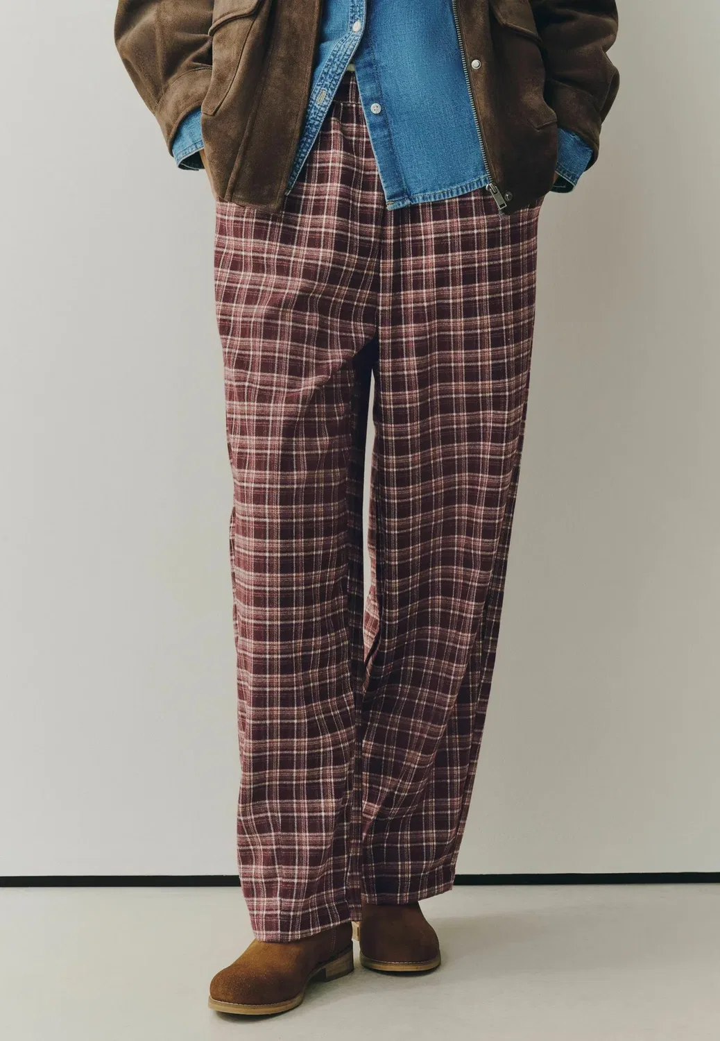 Брюки с закругленными штанинами и ворсом Next, Berry Red Check