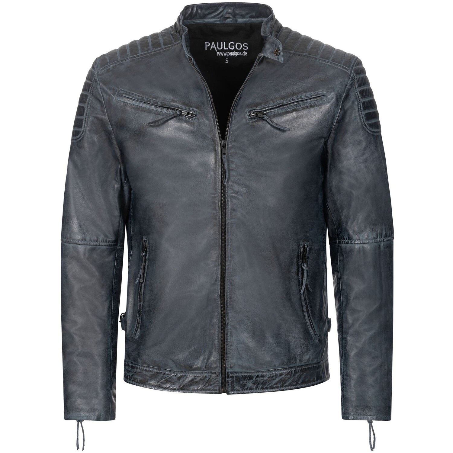 

Кожаная куртка PAULGOS Übergangsjacke Biker Look Echtleder D2, серый