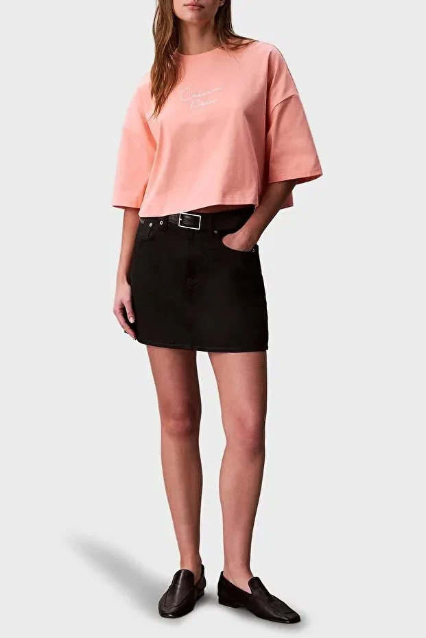 Женская хлопковое укороченное футболка Calvin Klein, Orange — фото 2