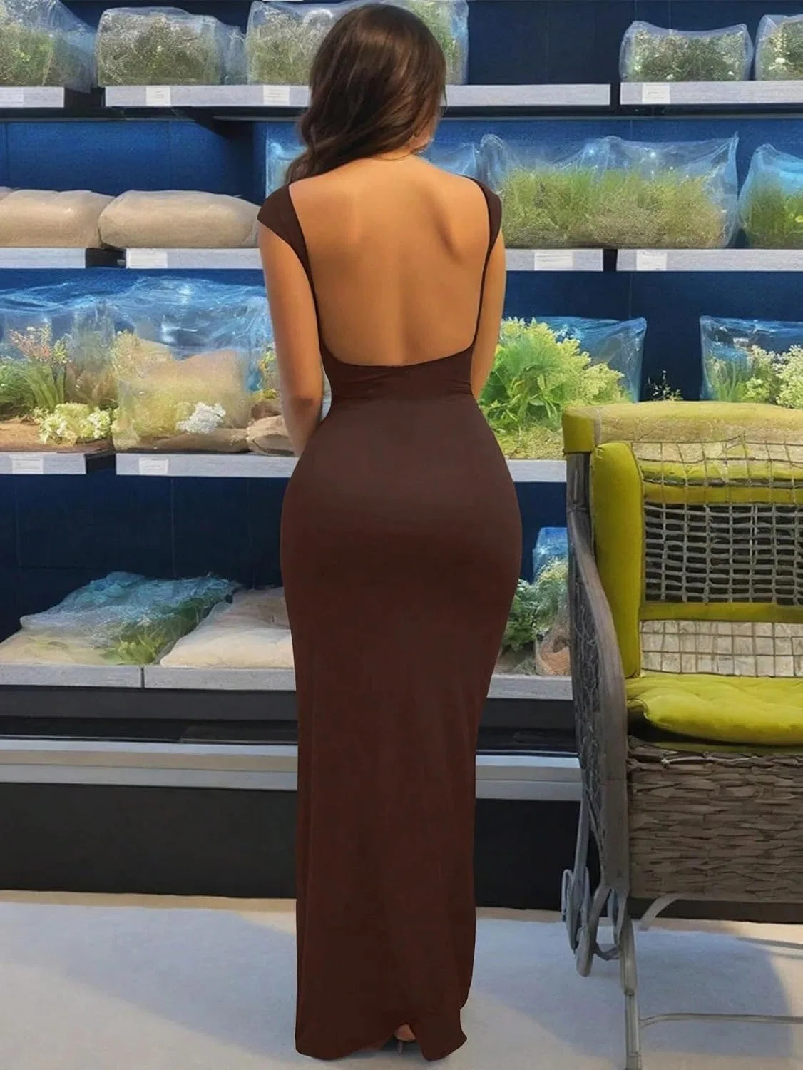 Женское облегающее платье миди Bodycon Coffee — фото 4
