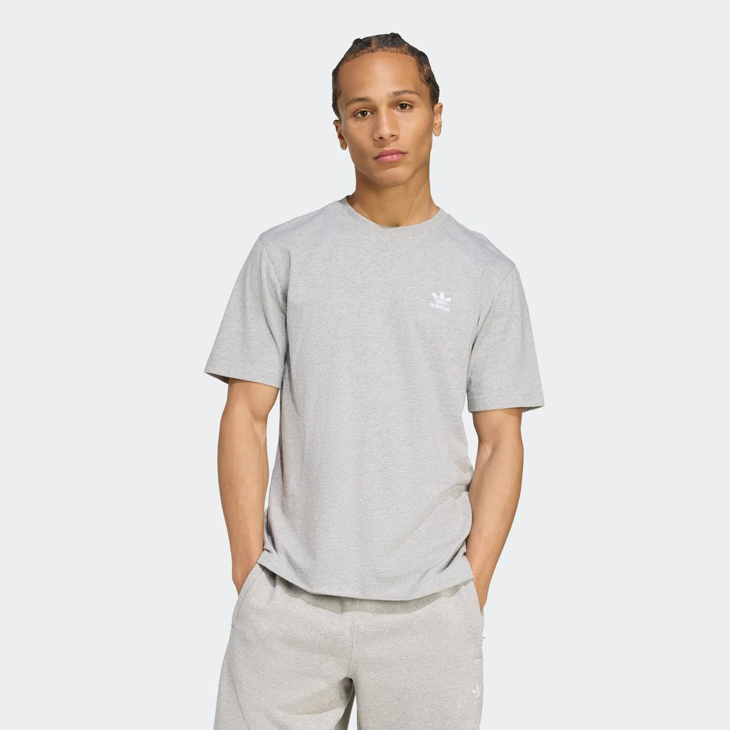 Мужская хлопковая футболка с логотипом Trefoil Adidas Originals, Medium Grey Heather/White