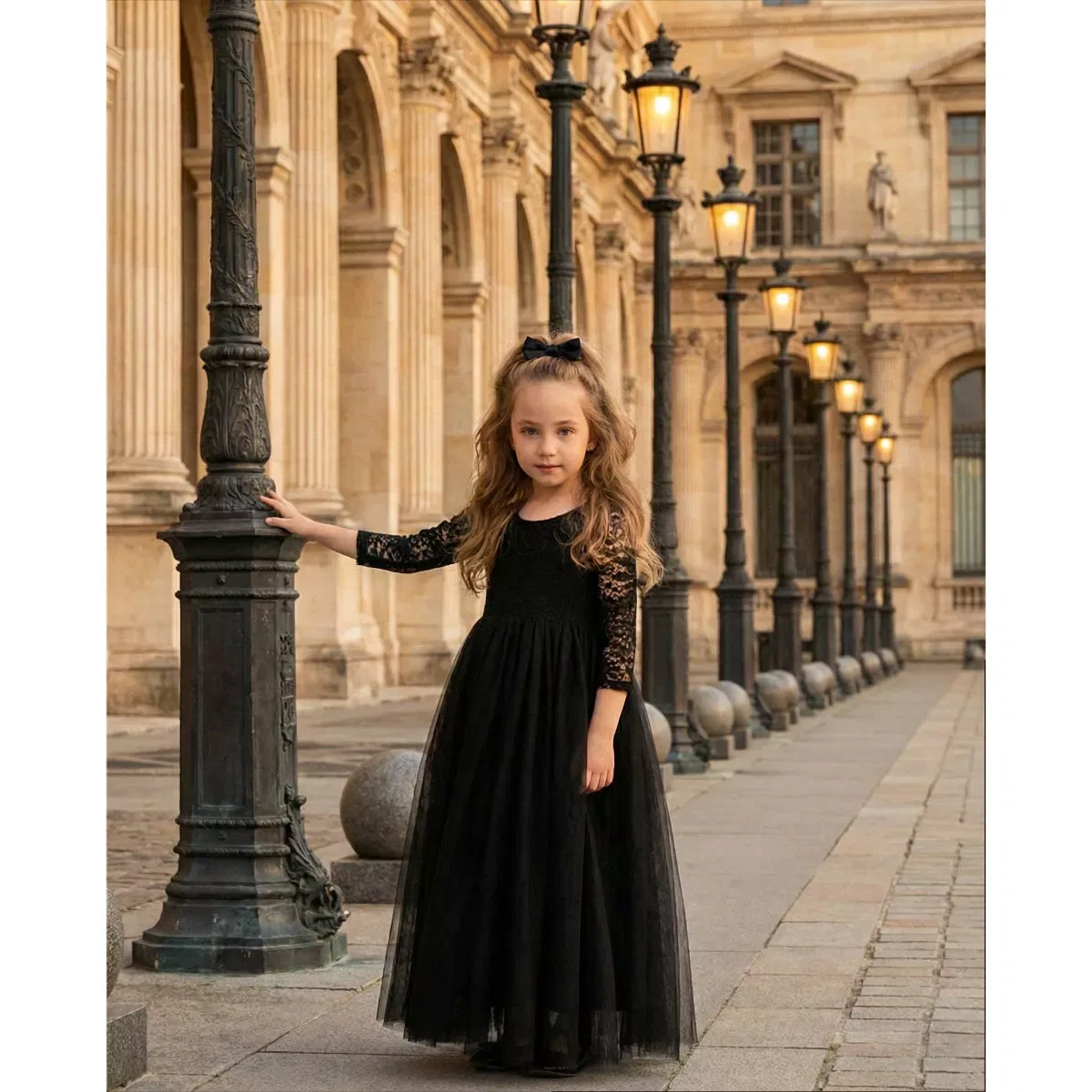 Детское платье-макси для девочек с кружевом Peony Lace Maxi Flower Girl 2bunnies, Black — фото 4
